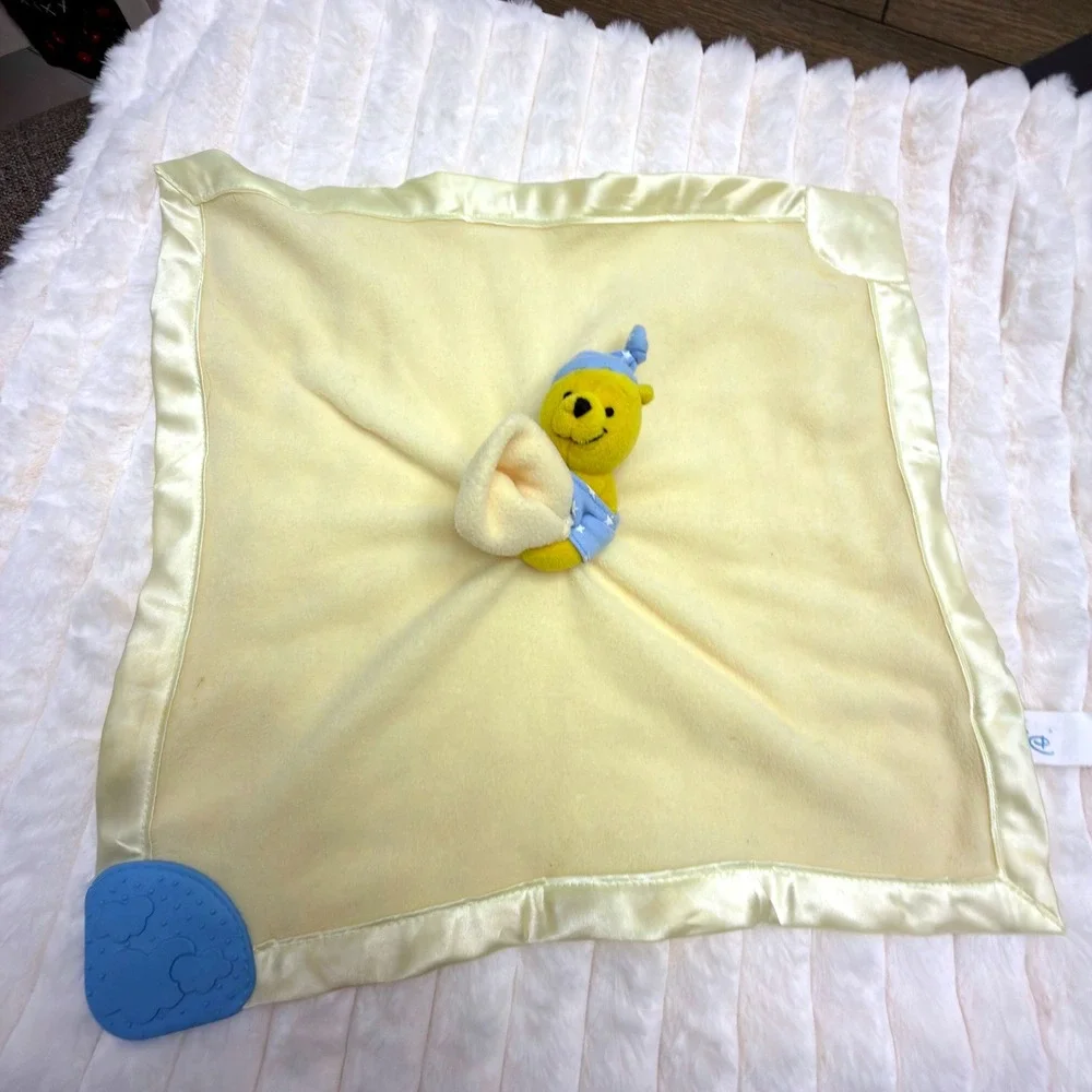 Disney Baby Winnie the Pooh Yellow Fleece Security Blanket Teether Lovey 16x16